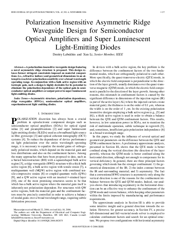 (PDF) Polarization Insensitive Asymmetric Ridge Waveguide Design for ...