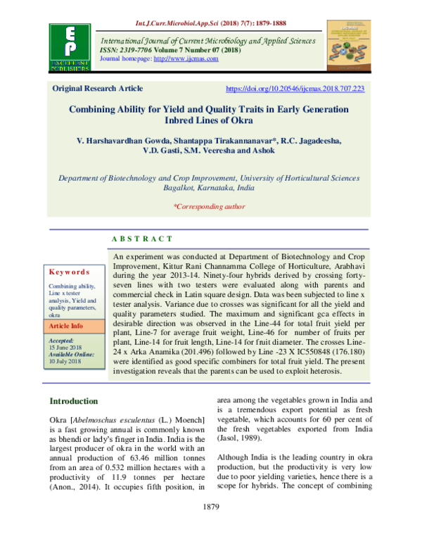 (PDF) Combining Ability for Yield and Quality Traits in Early ...