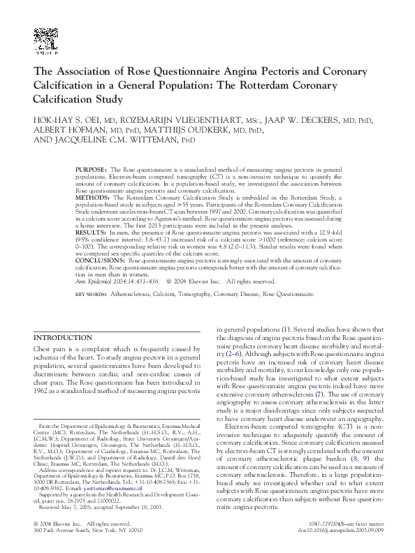 (PDF) The association of Rose questionnaire angina pectoris and ...