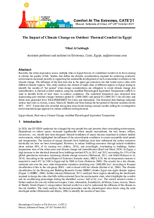 (PDF) The Impact of Climate Change on Outdoor Thermal Comfort in Egypt