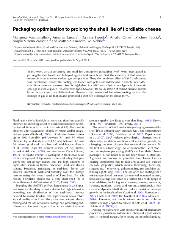 (PDF) Packaging optimisation to prolong the shelf life of fiordilatte ...