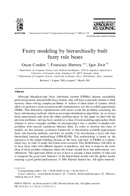 (PDF) Fuzzy modeling by hierarchically built fuzzy rule bases