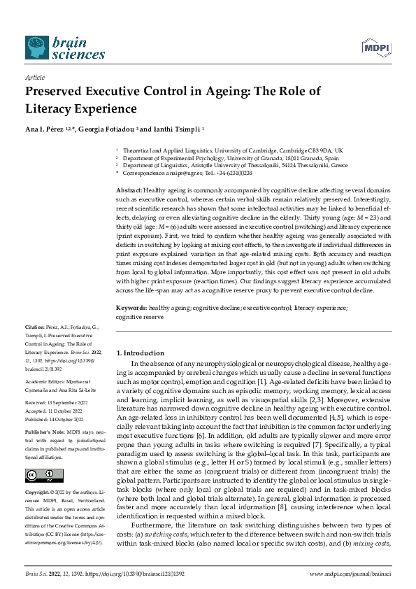 (PDF) Preserved Executive Control in Ageing: The Role of Literacy ...