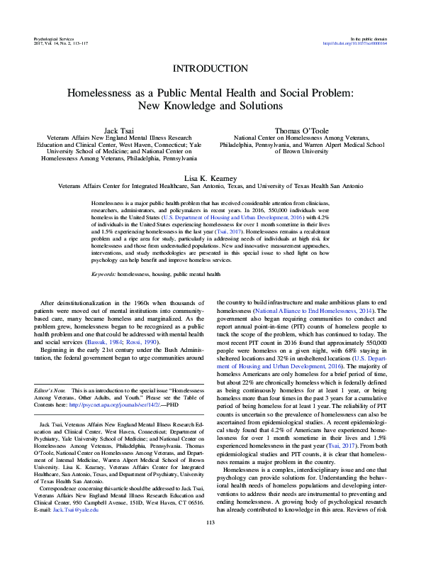 (PDF) Homelessness as a public mental health and social problem: New ...