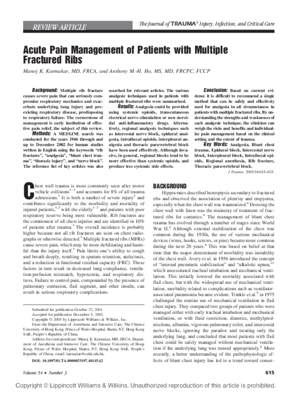 (PDF) Acute Pain Management of Patients with Multiple Fractured Ribs