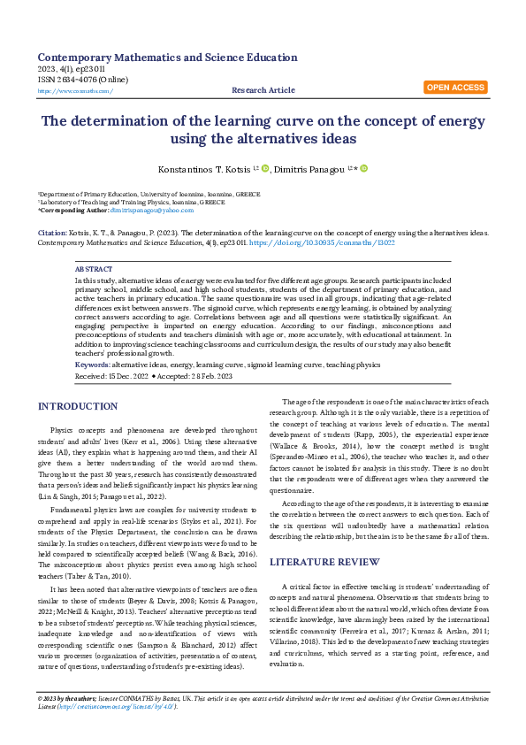 (PDF) The determination of the learning curve on the concept of energy ...