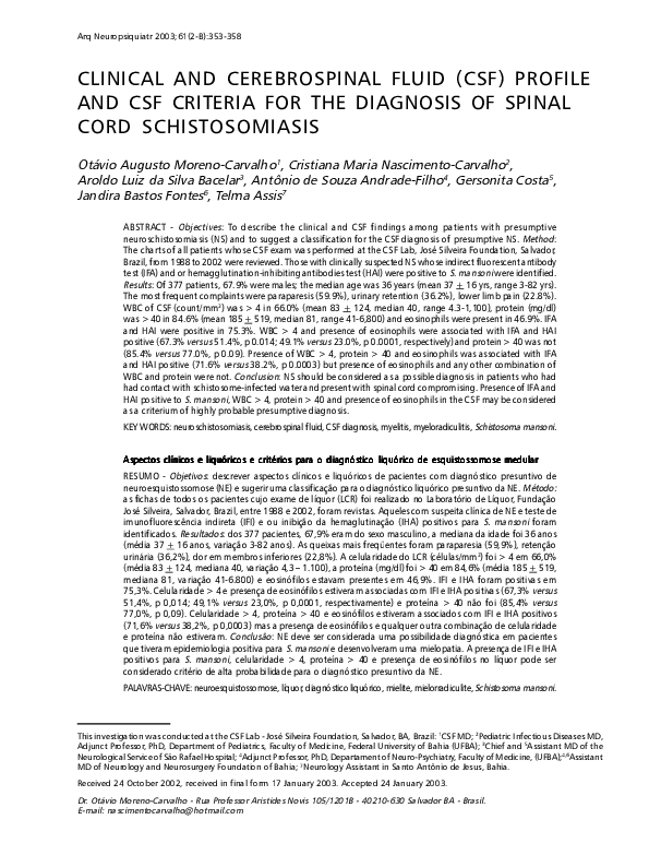 (PDF) Clinical and cerebrospinal fluid (CSF) profile and CSF criteria ...