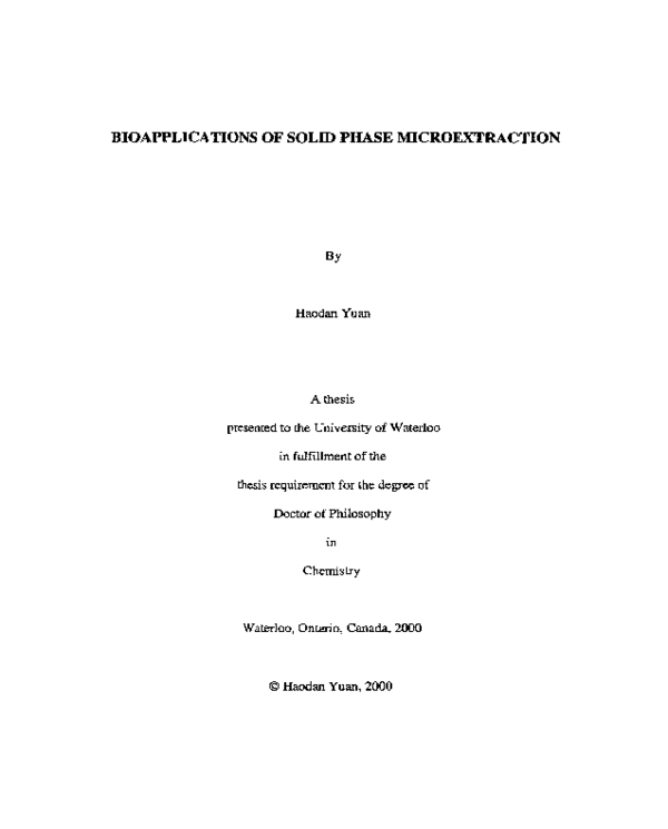 (PDF) Bioapplications of solid phase microextraction | Haodan Yuan ...