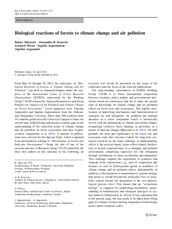 (PDF) Biological reactions of forests to climate change and air pollution