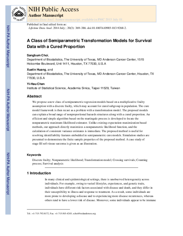 (PDF) A class of semiparametric transformation models for survival data ...