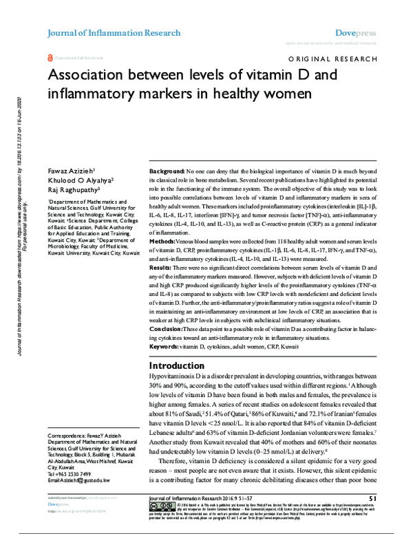 (PDF) Association between levels of vitamin D and inflammatory markers ...