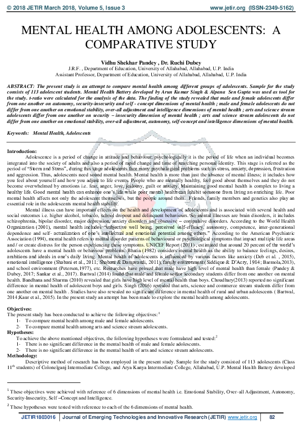 (PDF) Mental Health Among Adolescents: A Comparative Study | Ruchi ...