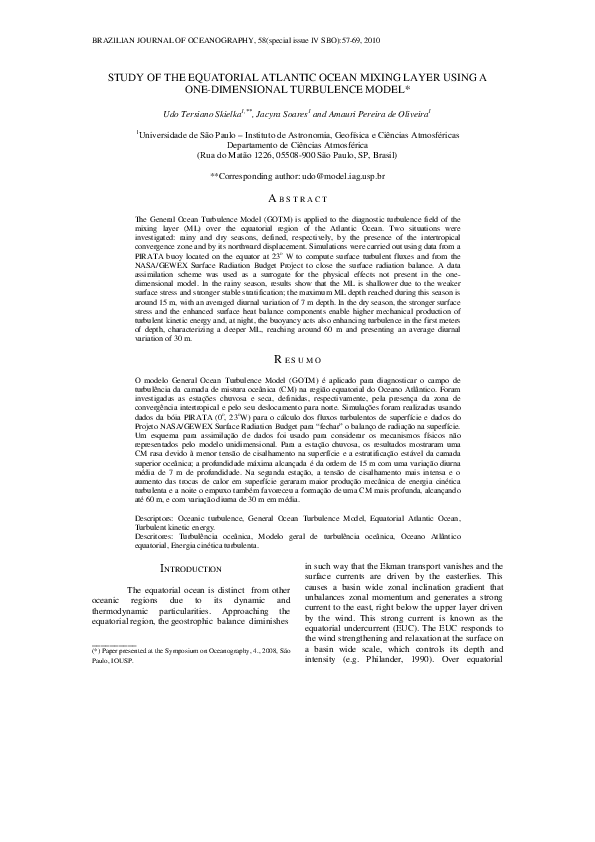 (PDF) Study of the equatorial Atlantic Ocean mixing layer using a one ...