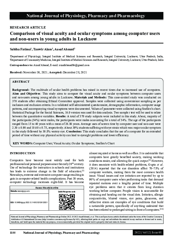 (PDF) Comparison of visual acuity and ocular symptoms among computer ...