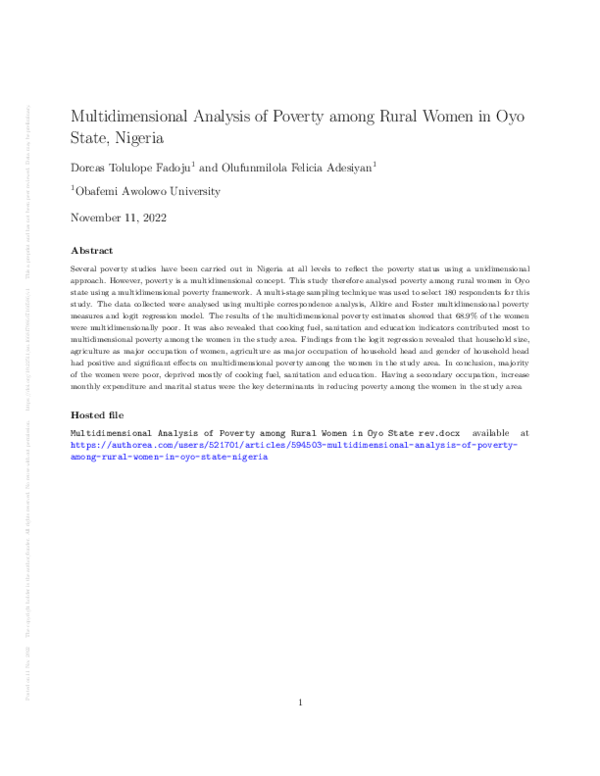(PDF) Multidimensional Analysis of Poverty among Rural Women in Oyo ...