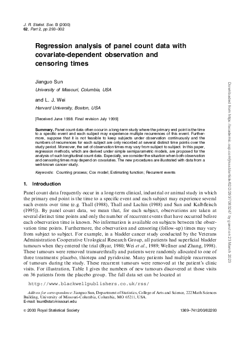 (PDF) Regression Analysis of Panel Count Data with Covariate-Dependent ...