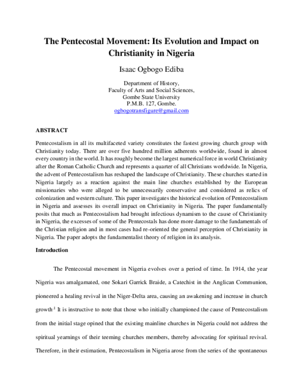 (PDF) The Pentecostal Movement: Its Evolution and Impact on ...