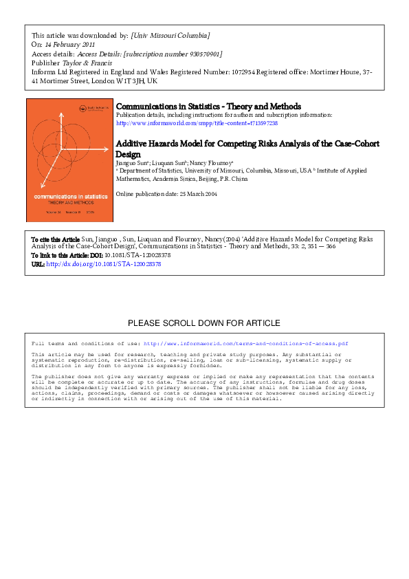 (PDF) Additive Hazards Model for Competing Risks Analysis of the Case ...