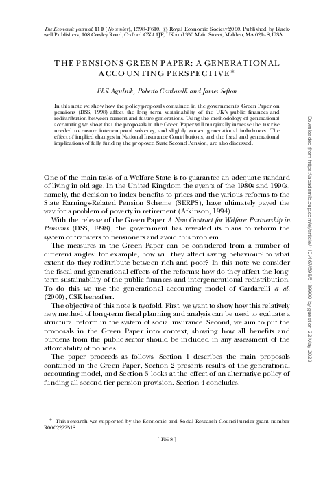 (PDF) The Pensions Green Paper: A Generational Accounting Perspective
