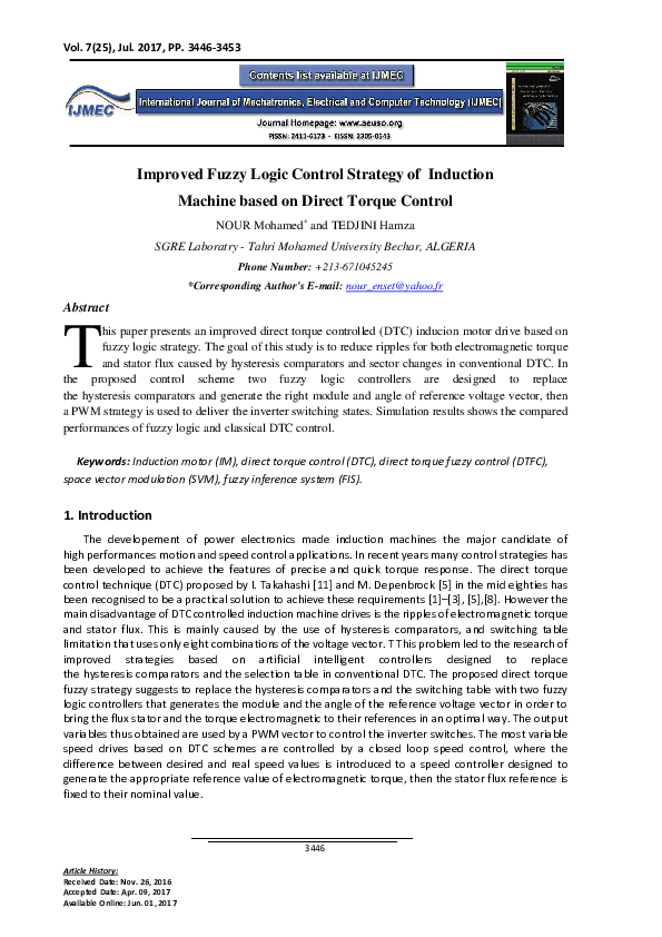 (PDF) Improved Fuzzy Logic Control Strategy of Induction Machine based ...