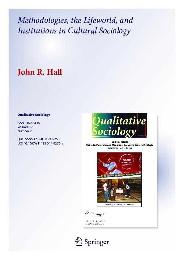 (PDF) Methodologies, the Lifeworld, and Institutions in Cultural Sociology