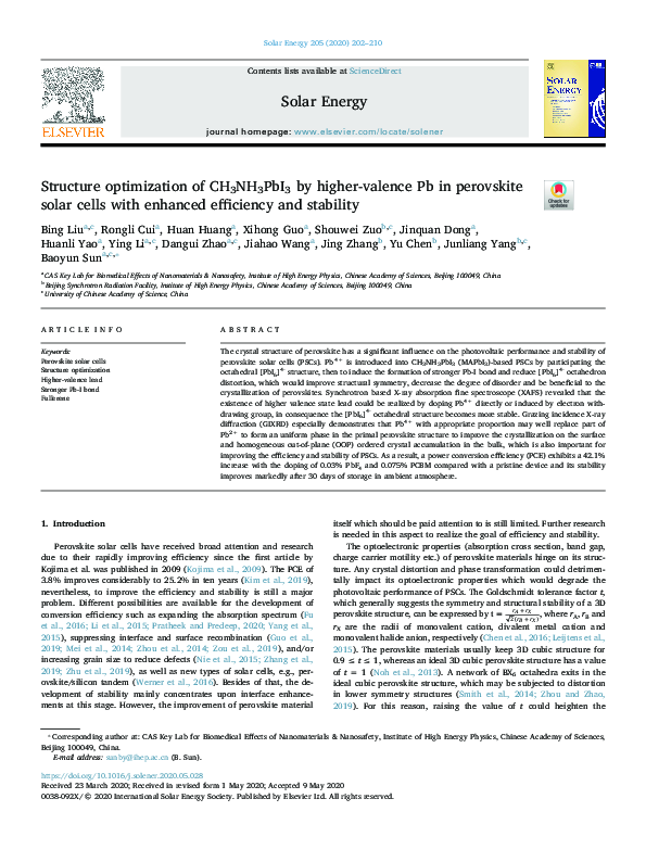 (PDF) Structure optimization of CH3NH3PbI3 by higher-valence Pb in ...
