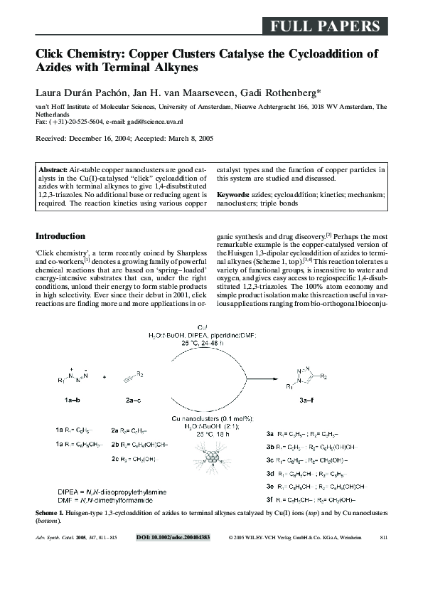 (PDF) Click Chemistry: Copper Clusters Catalyse the Cycloaddition of ...