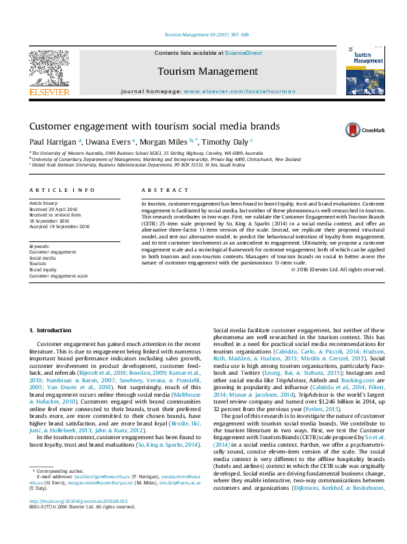 (PDF) Customer engagement with tourism social media brands