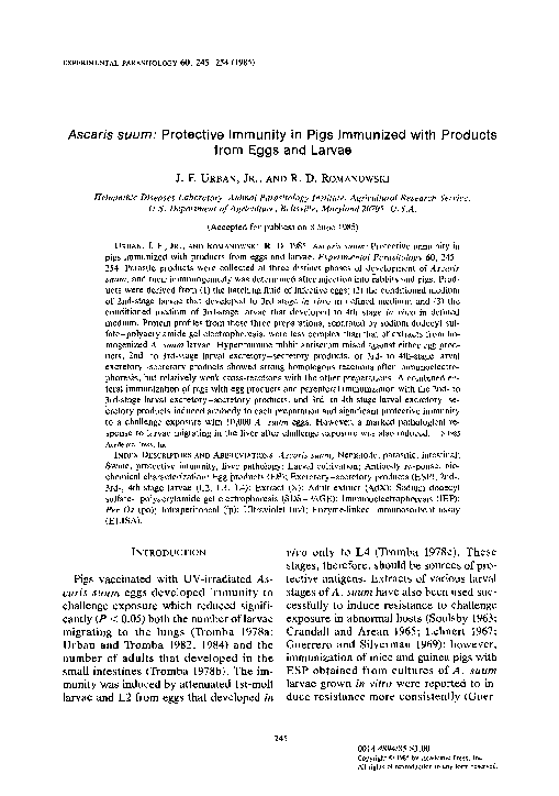 (PDF) Ascaris suum: Protective immunity in pigs immunized with products ...