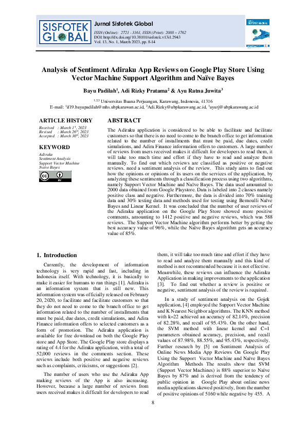 (PDF) Analysis of Sentiment Adiraku App Reviews on Google Play Store ...