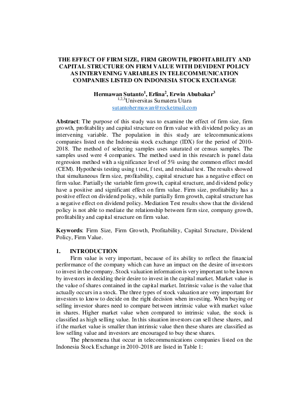 (PDF) The Effect of Firm Size, Firm Growth, Profitability and Capital ...