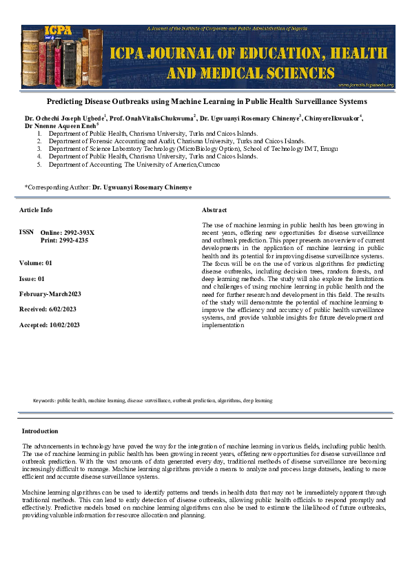 (PDF) Predicting Disease Outbreaks using Machine Learning in Public ...