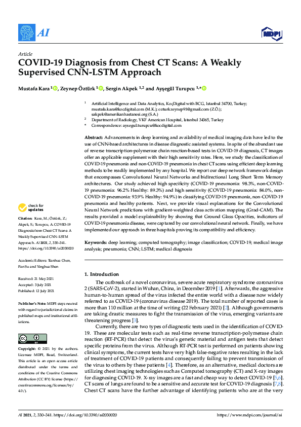 (PDF) COVID-19 Diagnosis from Chest CT Scans: A Weakly Supervised CNN ...