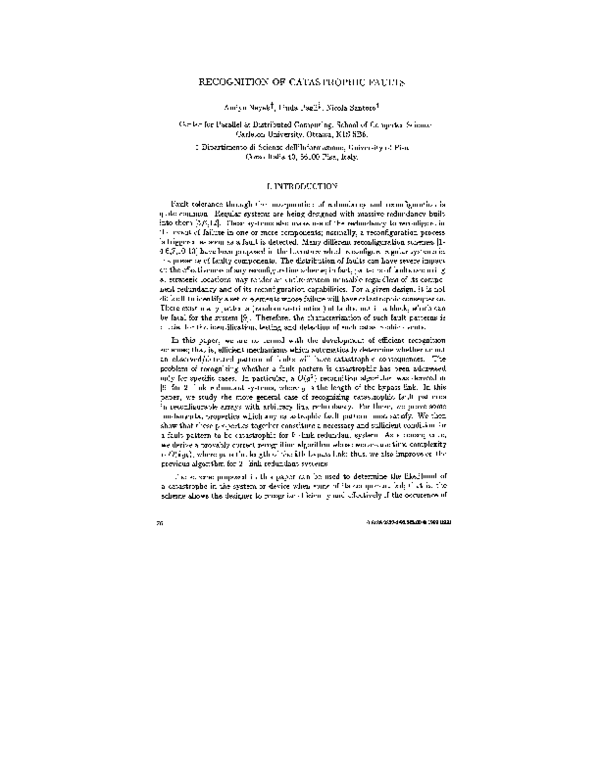 (PDF) Recognition of catastrophic faults