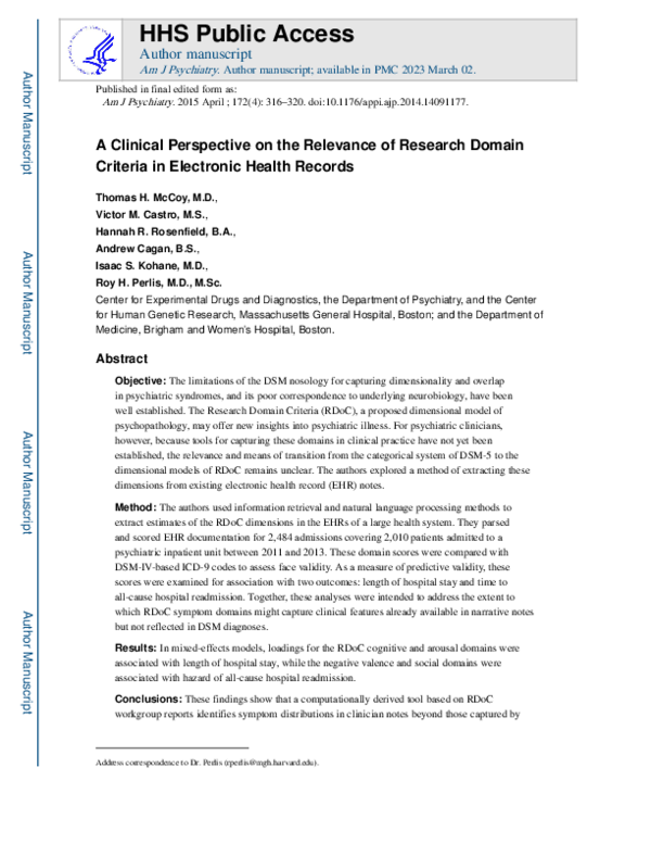 (PDF) A clinical perspective on the relevance of research domain ...