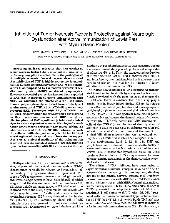 (PDF) Inhibition of tumor necrosis factor is protective against ...