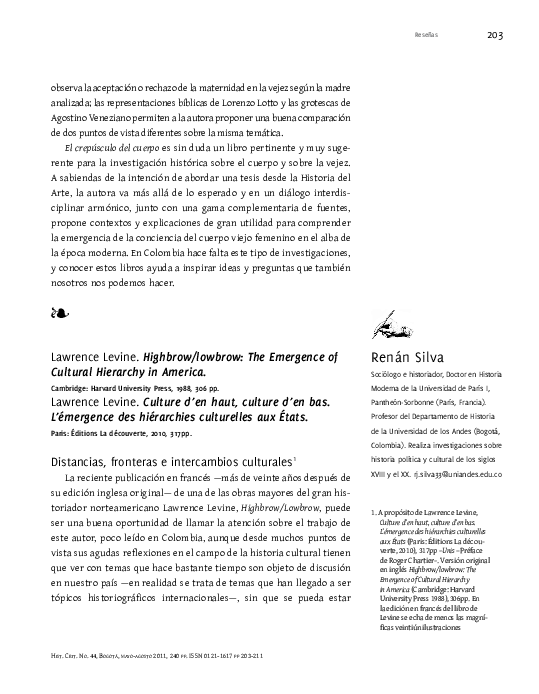 (PDF) Lawrence Levine. Highbrow/Lowbrow: The Emergence of Cultural ...