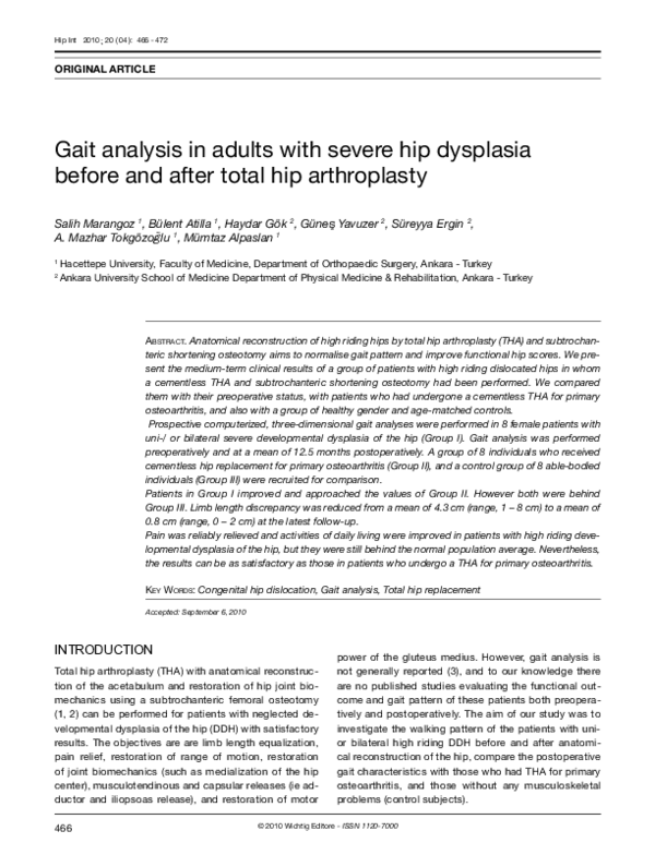 (PDF) Gait Analysis in Adults with Severe Hip Dysplasia before and ...