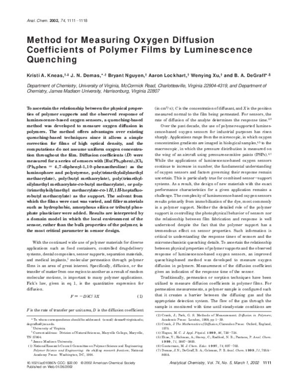 (PDF) Method for Measuring Oxygen Diffusion Coefficients of Polymer ...