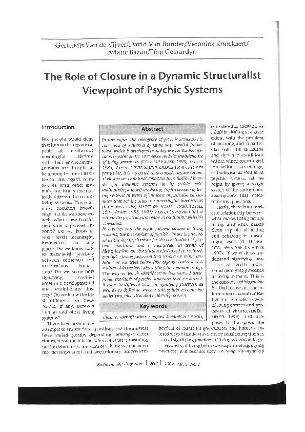 (PDF) The Role of Closure in a Dynamic Structural Viewpoint of Psychic ...