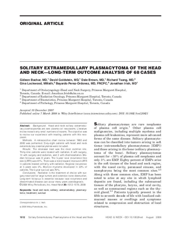 (PDF) Solitary extramedullary plasmacytoma of the head and neck-Long ...