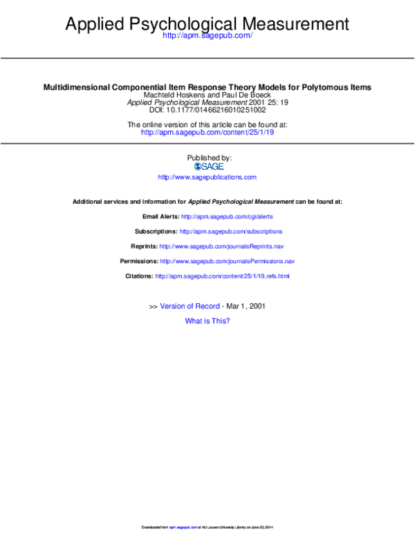 (PDF) Multidimensional Componential Item Response Theory Models for ...