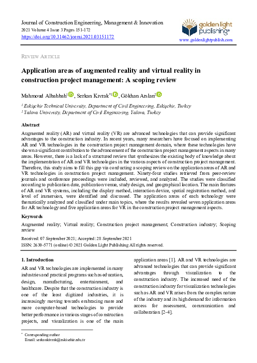 (PDF) Application areas of augmented reality and virtual reality in ...