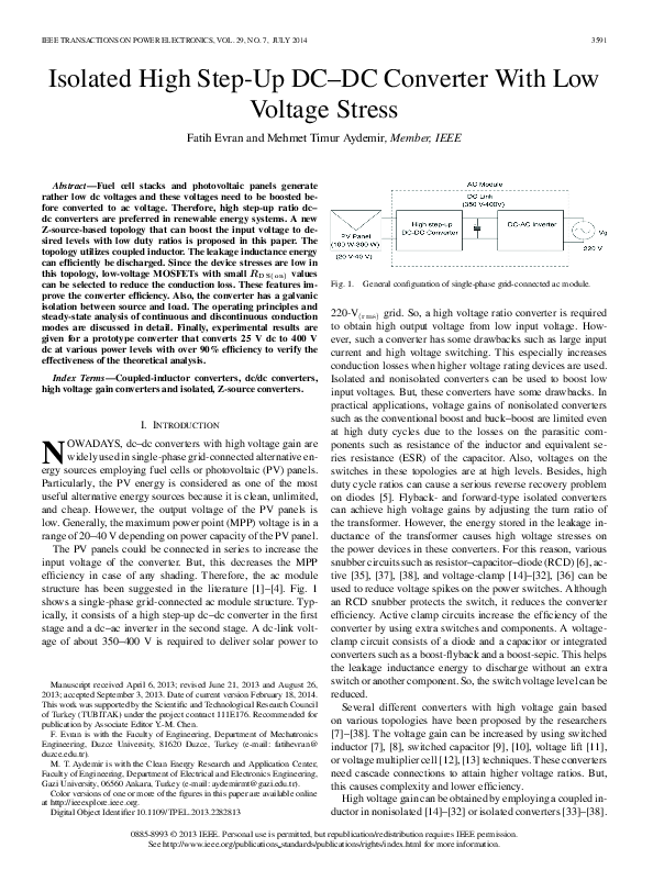 (PDF) Isolated High Step-Up DC–DC Converter With Low Voltage Stress