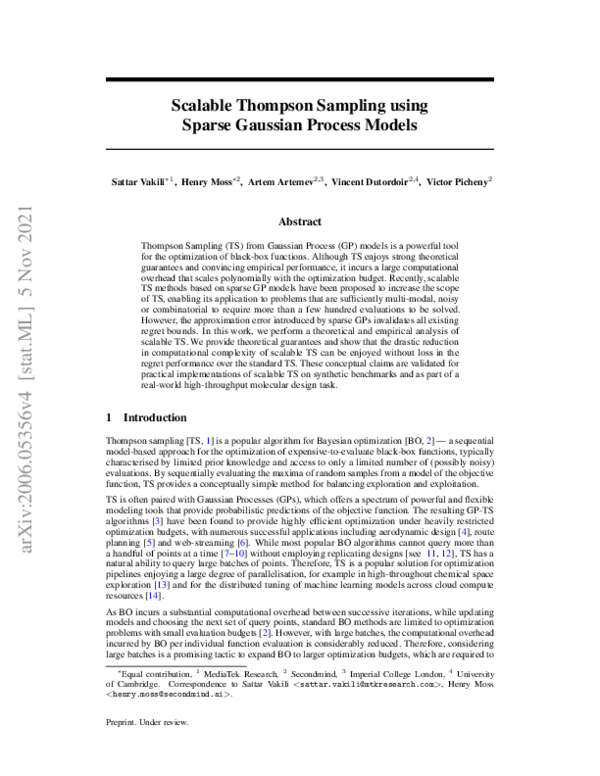 (PDF) Scalable Thompson Sampling using Sparse Gaussian Process Models