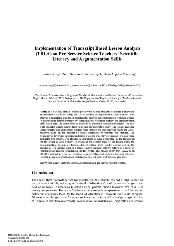 (PDF) Implementation of Transcript Based Lesson Analysis (TBLA) on Pre ...