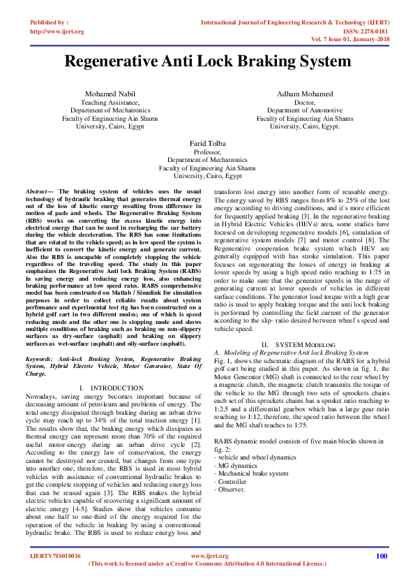(PDF) Regenerative Anti Lock Braking System