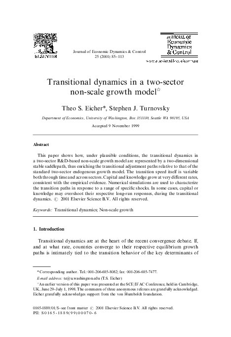 (PDF) Transitional dynamics in a two-sector non-scale growth model