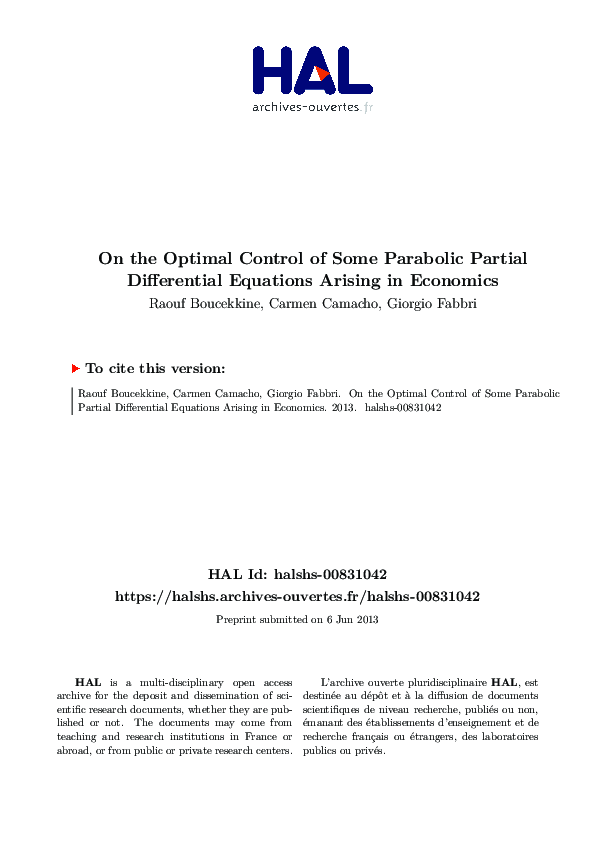 (PDF) On the optimal control of some parabolic partial differential ...