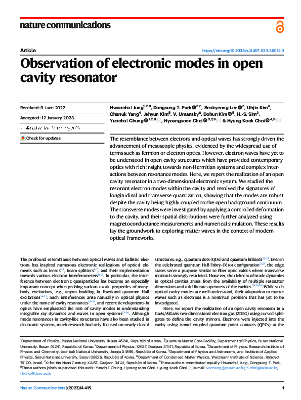 (PDF) Observation of electronic modes in open cavity resonator